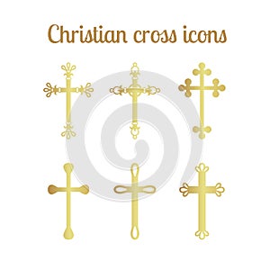 Golden cross icons set