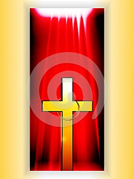 Golden Cross with ring over reb banner