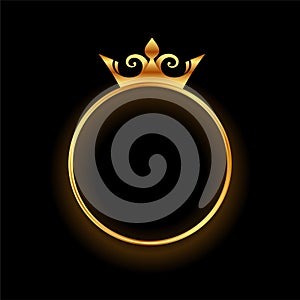 Golden crown with circular ring frame background