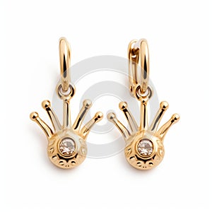 Golden Crown Dangle Earrings With Diamonds - Inspired By Hans Andersen Brendekilde