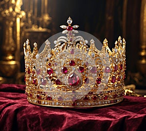 Golden crown with diamonds and rubies