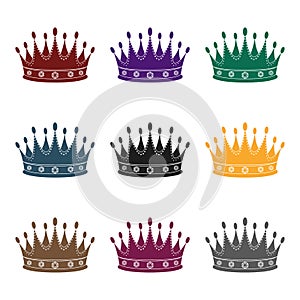 Golden crown with diamonds the winner of the beauty contest.Awards and trophies single icon in black style vector symbol