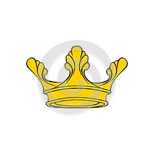 Golden Crown icon. Royal symbol. Cartoon design element. Vector.