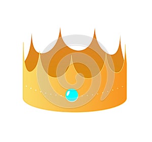 Golden crown illustration with blue stone on white background