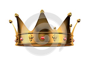 Golden Crown with sapphires on white background