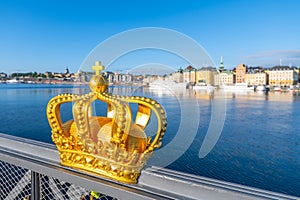 Golden Crown of Skeppsholmen Bridge in Stockholm