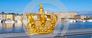 Golden Crown of Skeppsholmen Bridge in Stockholm