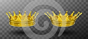 Golden crowns for king or queen monarchy symbol photo