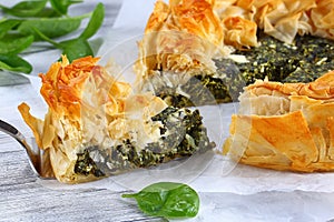 Golden crust hot greek spinach pie