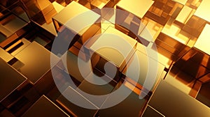 golden cubes background, 3d render, computer generated abstract background Generative AI
