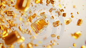 Golden Cubes Exploding Against Light Background