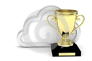 Golden cup with cloud. 3D rendering.