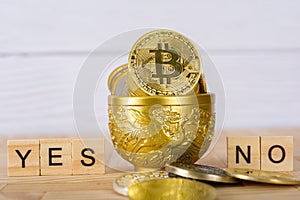 Bitcoins cryptocurrency Yes Or No concept. photo