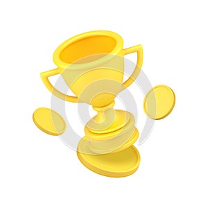 Golden cup reward champion leader award business trophy achievement 3d icon realistic vector