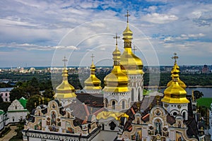 Golden cupolas of Dormition Cathedral in Kyiv Pechersk Lavra monastery, Kyiv, Ukraine. UNESCO World Heritage Site