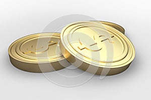 golden currency coins with white background, 3d rendering