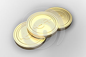 golden currency coins with white background, 3d rendering