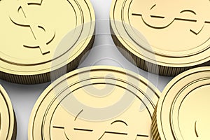 golden currency coins with white background, 3d rendering