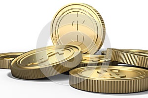 golden currency coins with white background, 3d rendering