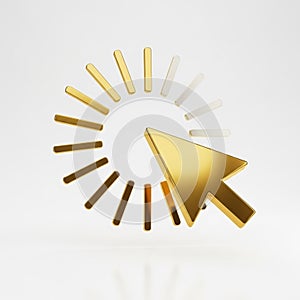 Golden Cursor Icon and Loading Spinner on White Background mouse pointer progress