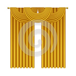 Golden curtains for theater stage or cinema, opera or comedy show interior