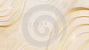 Golden curves on cream shades watercolor background. Realistic luxury design style 3d modern concept.