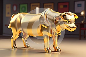 Golden cute bull 3d rendered, showing divergence in crypto market, bitcoin