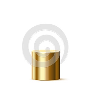 Golden cylinder podium vector illustration. 3D realistic pedestal pipe from gold platform stage for award, round column