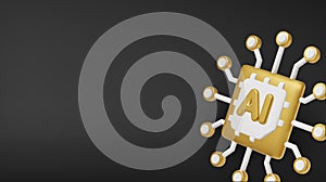 Golden 3D AI microchip symbolizes advanced machine learning, future technology, and powerful computing processors.
