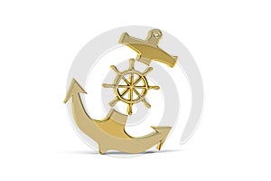 Golden 3d anchor icon isolated on white background - 3d