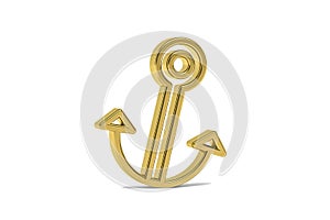 Golden 3d anchor icon isolated on white background