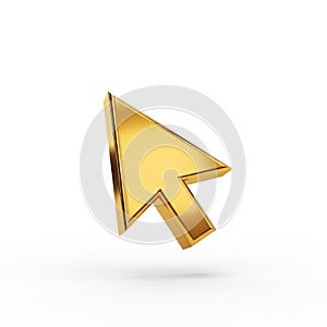 Golden 3D Cursor Arrow Icon on a White Background pointer mouse