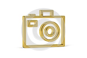 Golden 3d digital camera icon isolated on white background