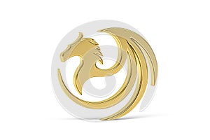 Golden 3d dragon icon isolated on white background
