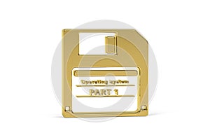 Golden 3d floppy disk icon isolated on white background