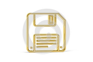 Golden 3d floppy disk icon isolated on white