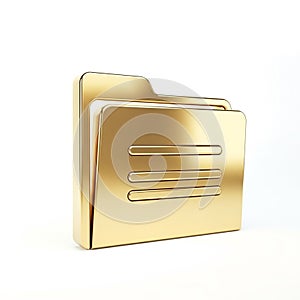Golden 3D Icon of a Folder with Documents on White Background symbol