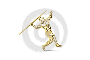 Golden 3d javelin throwing icon isolated on white background