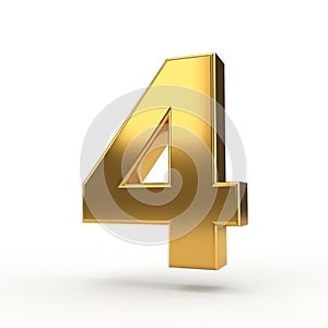 Golden 3D Number 4 with Metallic Shine on White Background four digit