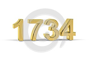 Golden 3d number 1734 - Year 1734 isolated on white background