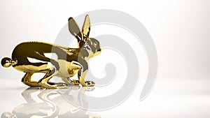 golden 3d rendering of a rabitt inside a studio