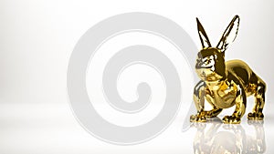 golden 3d rendering of a rabitt inside a studio