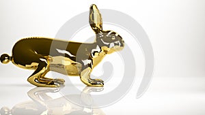 golden 3d rendering of a rabitt inside a studio