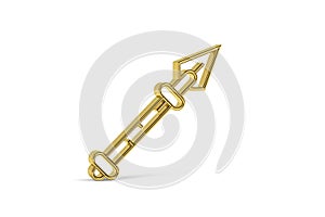 Golden 3d spear icon isolated on white background