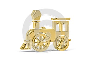 Golden 3d train icon isolated on white background