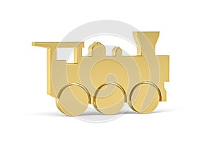Golden 3d train icon isolated on white background
