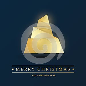Golden and Dark Blue Origami Christmas Tree Card - Design Template