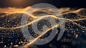 Golden data wave visualization with glowing particles on dark background