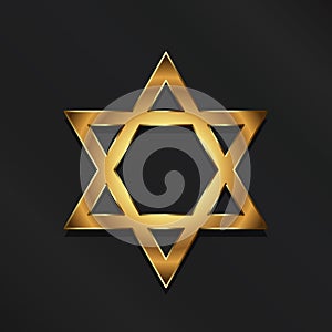 Golden David Star. Judaism symbol. Vector Design photo