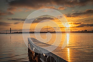 Golden dawn across Barnegat Bay from High Bar Harbor